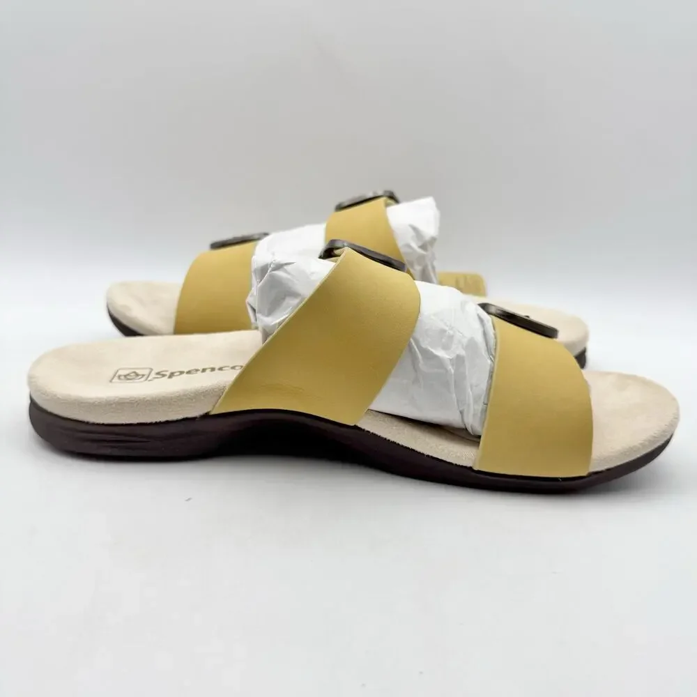 Spenco Womens Vista Slip On Sandals US 7.5 WIDE Yellow Leather Arch Support NIB